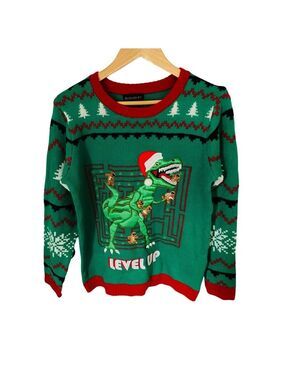 Blizzard Bay Kids Unisex Dinosaur Ugly Christmas Holiday Sweater Size XL (18/20)